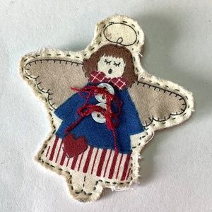 Cloth Angel Pin, Buttons, Hand-stitched, rustic charm